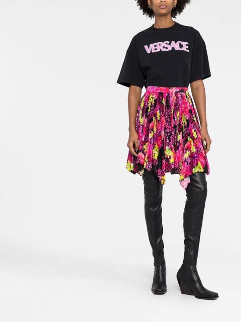 Versace logo-print pleated asymmetric skirt - Pink
