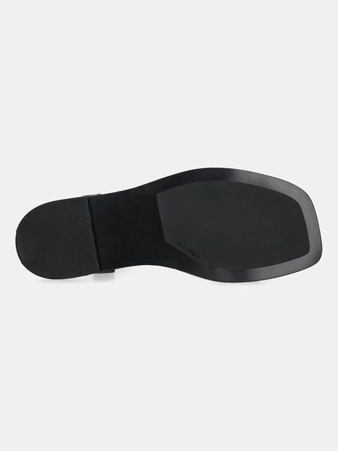 Calvin Klein sandały skórzane FLAT SANDAL SQUARED BUCKLE LTH damskie kolor czarny HW0HW02556
