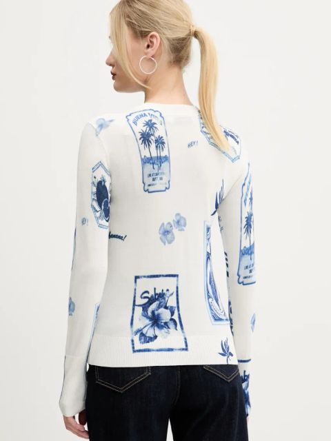 Desigual sweter z domieszką lnu TAMPERE damski kolor biały lekki 25SWJF32