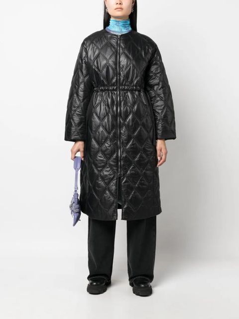 GANNI diamond-quilted zip-up raincoat - Black