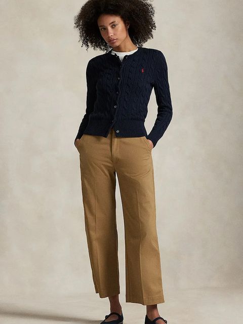 Polo Ralph Lauren spodnie damskie kolor beżowy szerokie high waist