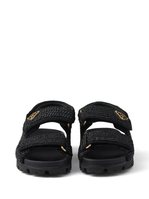 Prada logo-plaque woven sandals - Black