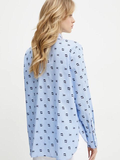 Karl Lagerfeld koszula bawełniana damska kolor niebieski relaxed z kołnierzykiem klasycznym A1W11038