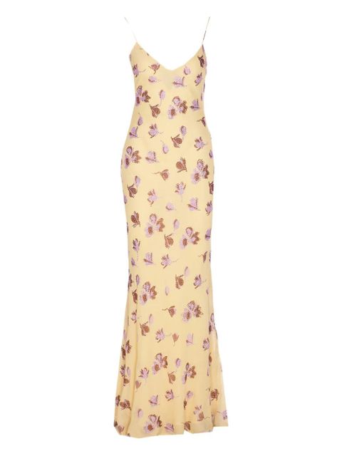 Self-Portrait floral-print rhinestone maxi dress - Yellow