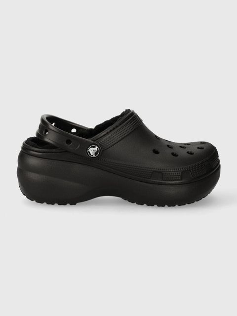 Crocs klapki Classic Platform Lined Clog damskie kolor czarny na platformie 207938