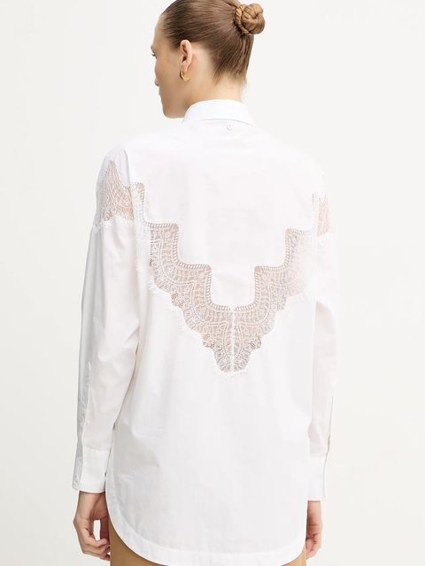 BOSS Orange koszula bawełniana damska kolor biały relaxed z kołnierzykiem klasycznym 50548385