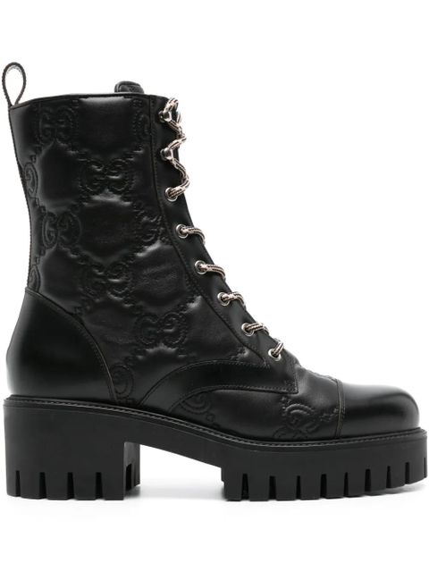 Gucci 60mm GG-matelassé leather boots - Black