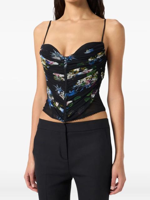 Blumarine floral-print ruched top - Black - zdjęcie produktu nr 2