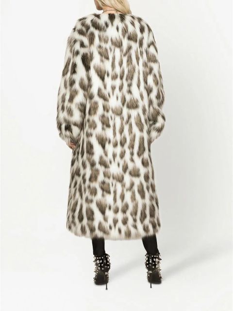 Dolce & Gabbana leopard-print faux-fur coat - White
