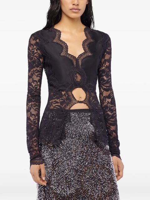 Rabanne lace long-sleeve blouse - Black