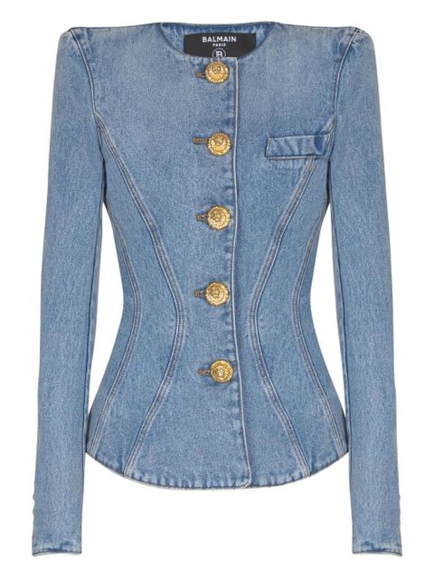Balmain padded-shoulder buttoned denim jacket - Blue - zdjęcie produktu nr 1