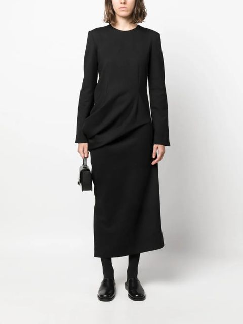 The Row gathered-detailing long-sleeved shift dress - Black