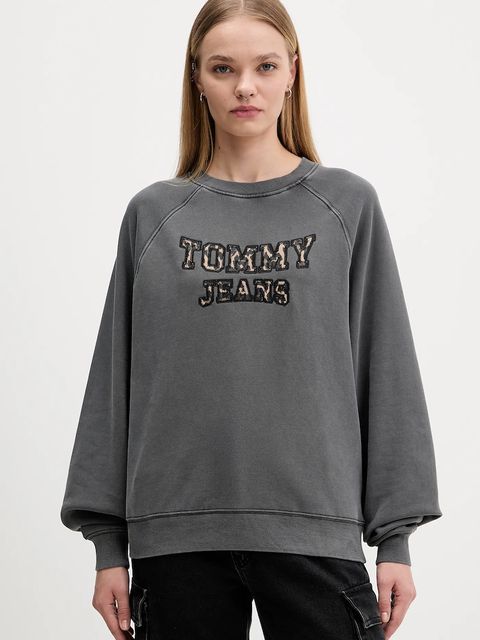 Tommy Jeans bluza bawełniana damska kolor szary z aplikacją DW0DW21959 - zdjęcie produktu nr 1