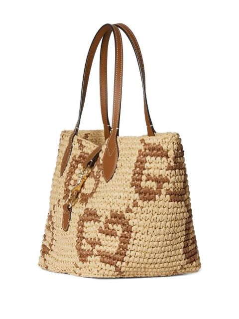 Gucci small horsebit straw tote bag - Neutrals