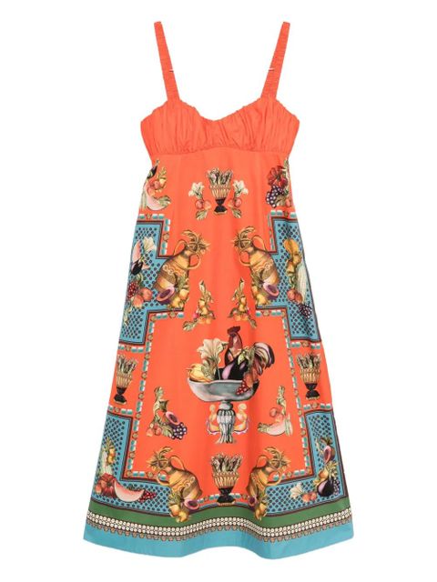 ALEMAIS fruit-print smocked dress - Orange