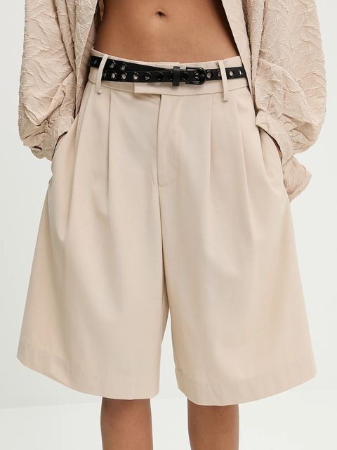 Answear.LAB szorty z domieszką wełny damskie kolor beżowy gładkie high waist - zdjęcie produktu nr 1