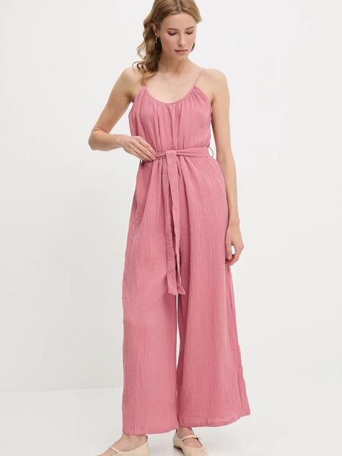 Answear.LAB kombinezon bawełniany kolor różowy bawełniany z dekoltem okrągłym - zdjęcie produktu nr 2