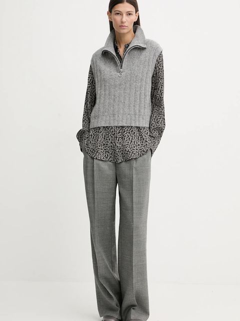 Marc O'Polo spodnie wełniane damskie kolor szary proste high waist 600006810005 - zdjęcie produktu nr 2