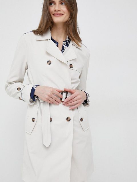 Pepe Jeans płaszcz damski kolor beżowy przejściowy dwurzędowy - zdjęcie produktu nr 1