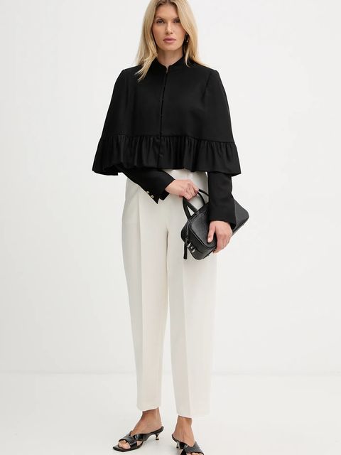 BOSS spodnie damskie kolor beżowy proste high waist 50548218