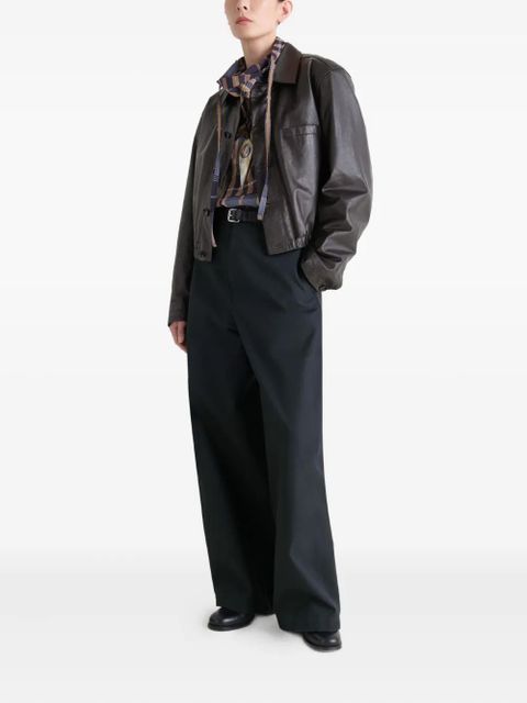 LEMAIRE buttoned-up elasticated leather jacket - Brown