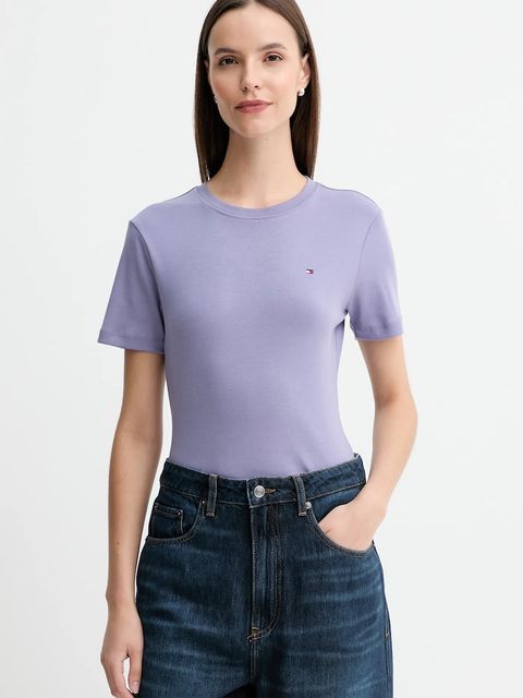 Tommy Hilfiger t-shirt bawełniany damski kolor fioletowy WW0WW40587 - zdjęcie produktu nr 1