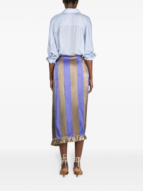 DRIES VAN NOTEN striped ruffled midi skirt - Purple