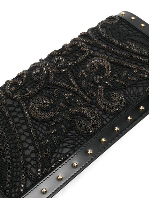 Balmain crystal-embroidered leather clutch bag - Black