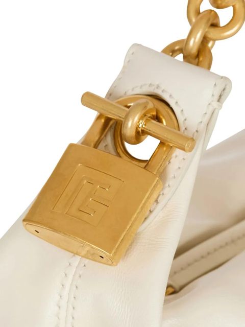 Balmain mini Sync padlock chain tote bag - White