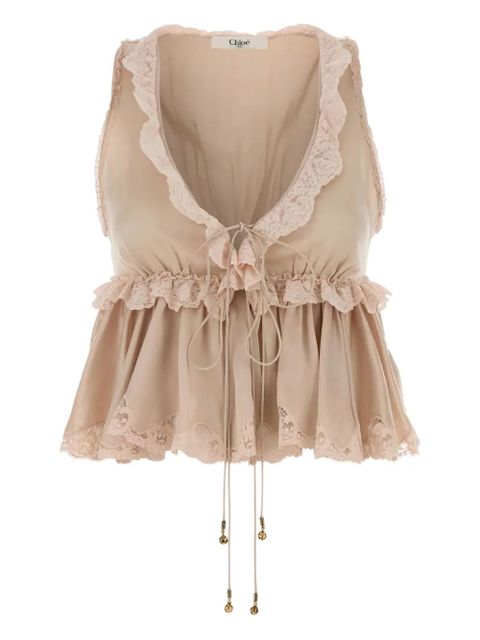Chloé lace-trim satin top - Neutrals - zdjęcie produktu nr 1