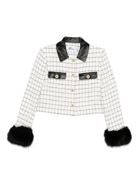 Self-Portrait checked faux-fur cuff jacket - Neutrals