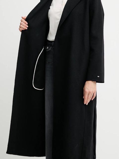 Tommy Hilfiger płaszcz z wełną kolor czarny WW0WW47286