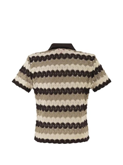 MC2 Saint Barth striped-crochet T-shirt - Brown - zdjęcie produktu nr 2