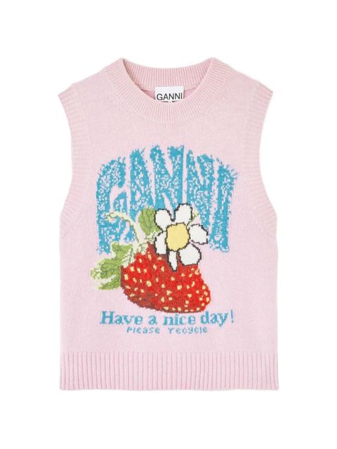 GANNI strawberry-motif intarsia-knit vest - Pink - zdjęcie produktu nr 1