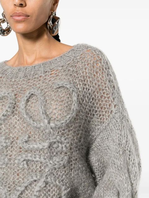 LOEWE Anagram-embroidered open-knit jumper - Grey