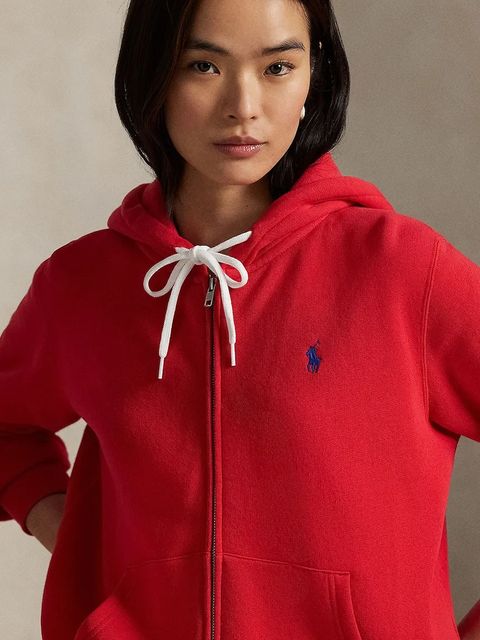 Polo Ralph Lauren bluza damska kolor czerwony z kapturem gładka 211971699