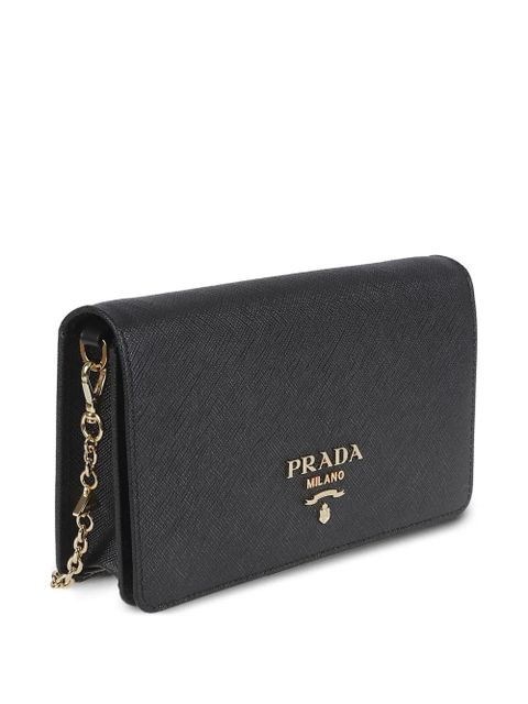 Prada logo-detail leather clutch bag - Black