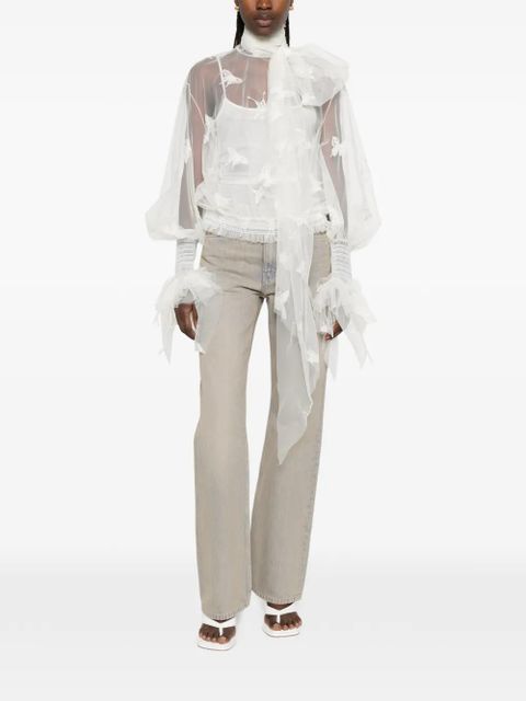 Blumarine butterfly-appliqué pussy-bow blouse - White