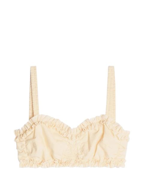 DRIES VAN NOTEN ruffled cotton bra top - Neutrals - zdjęcie produktu nr 1