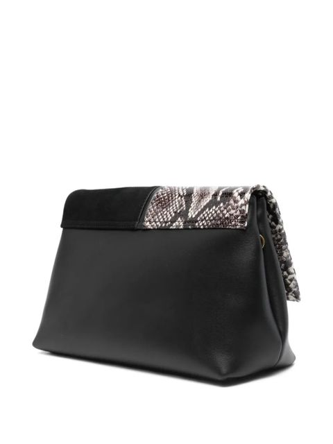 Manu Atelier The Fold snakeskin-pattern clutch bag - Black
