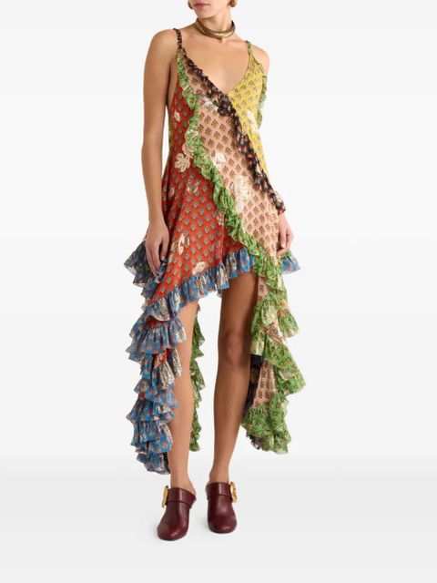 ETRO ruffles tie-detail asymmetric dress - Brown