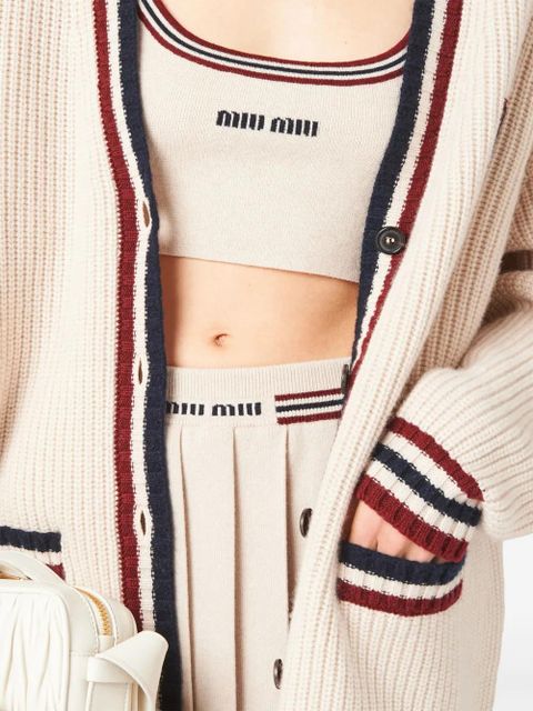 Miu Miu stripe-detail V-neck cardigan - Neutrals