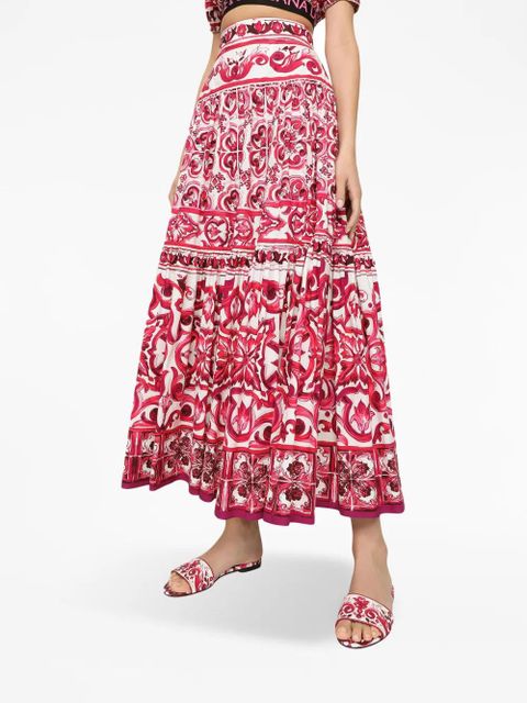 Dolce & Gabbana Majolica-print pleated maxi skirt - Red