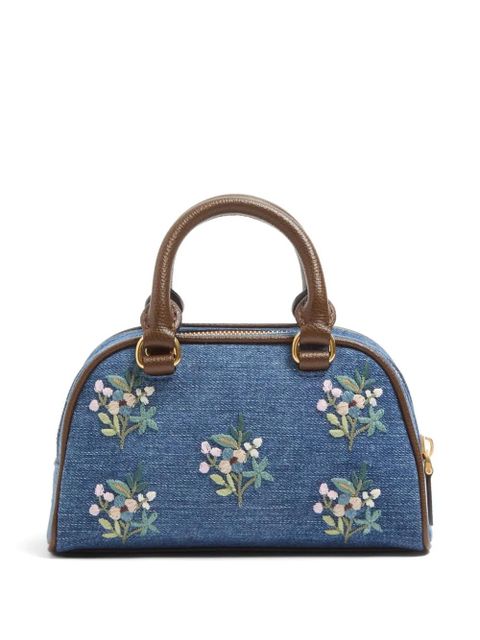 Valentino Garavani Vlogo Signature mini top-handle bag in denim with floral embroidery - Blue - zdjęcie produktu nr 2