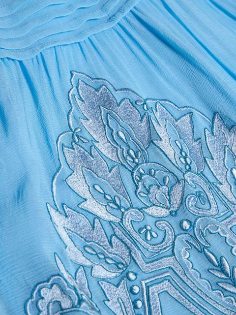 ETRO floral-embroidered silk dress - Blue