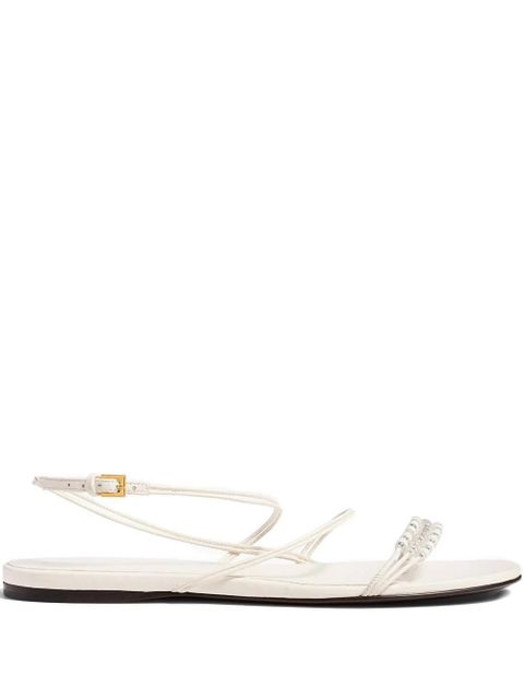 KHAITE bead-embellished loop flat sandals - White