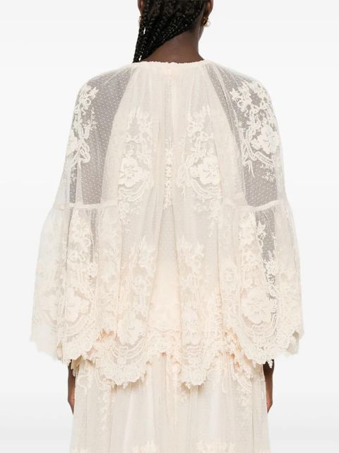 ZIMMERMANN lace-trimmed bell-sleeve blouse - Neutrals