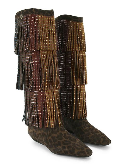 Kurt Geiger London kozaki zamszowe Western Fringe Pull On damskie kolor brązowy na małym obcasie 5030035289