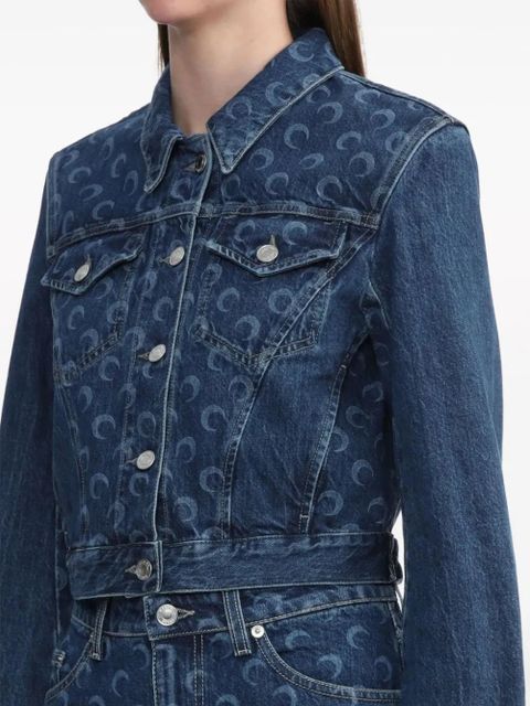 Marine Serre Deadstock Moonogram-pattern denim jacket - Blue