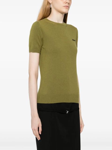 Miu Miu logo-intarsia cashmere top - Green